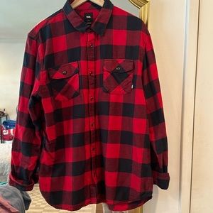 Men’s red and black vans button up